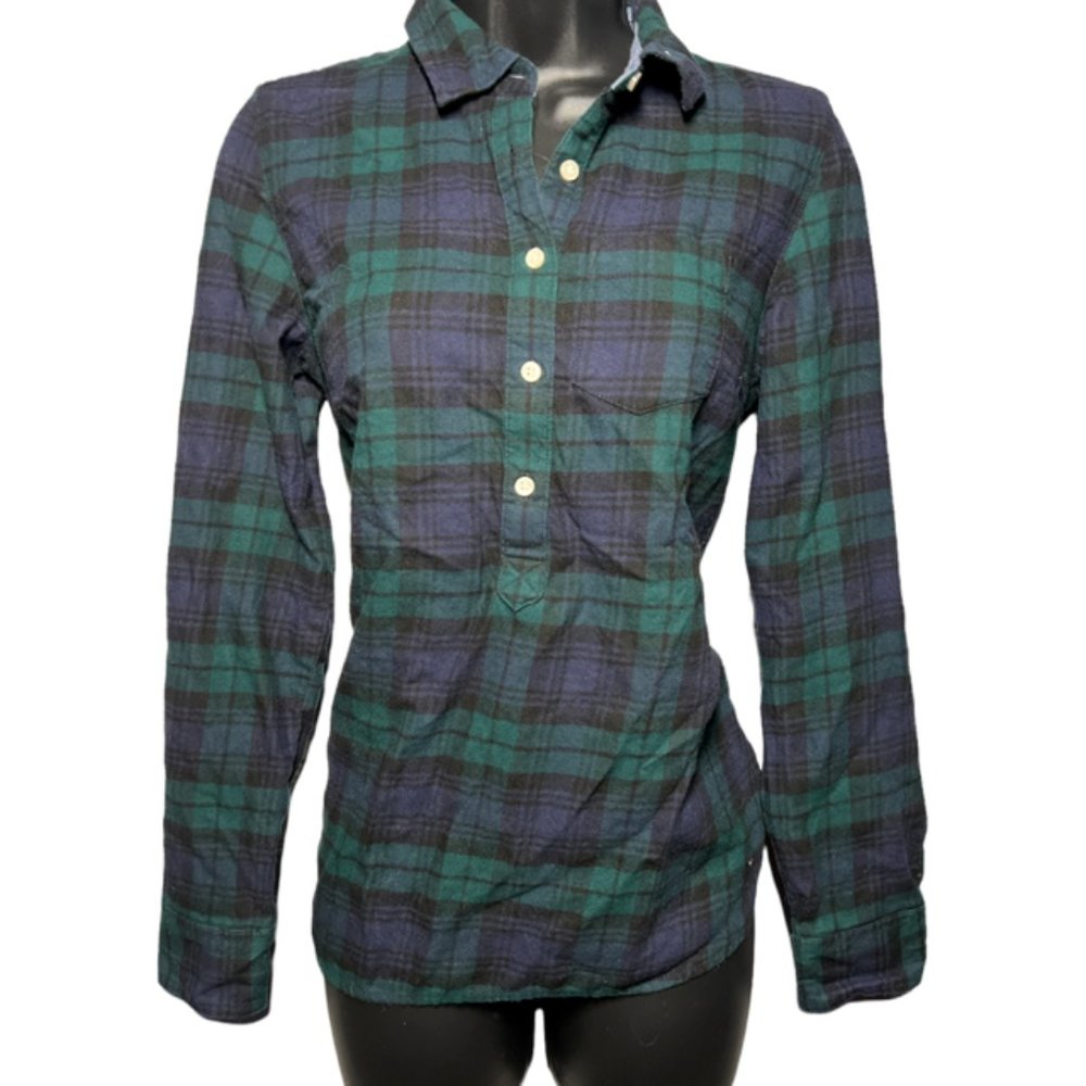 Tommy Hilfiger Campbell Plaid Half Button High Low Flannel Sz S